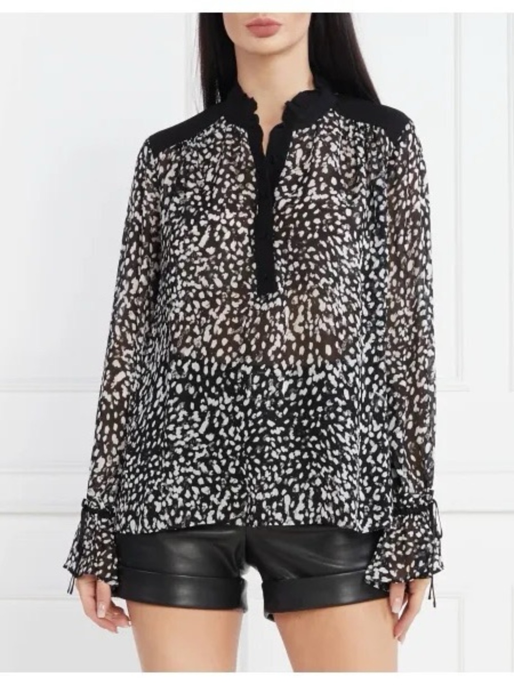 NWT - The Kooples Viscose Printed Grunge Leopard Sheer Blouse - Size 1 / S - Picture 2 of 8